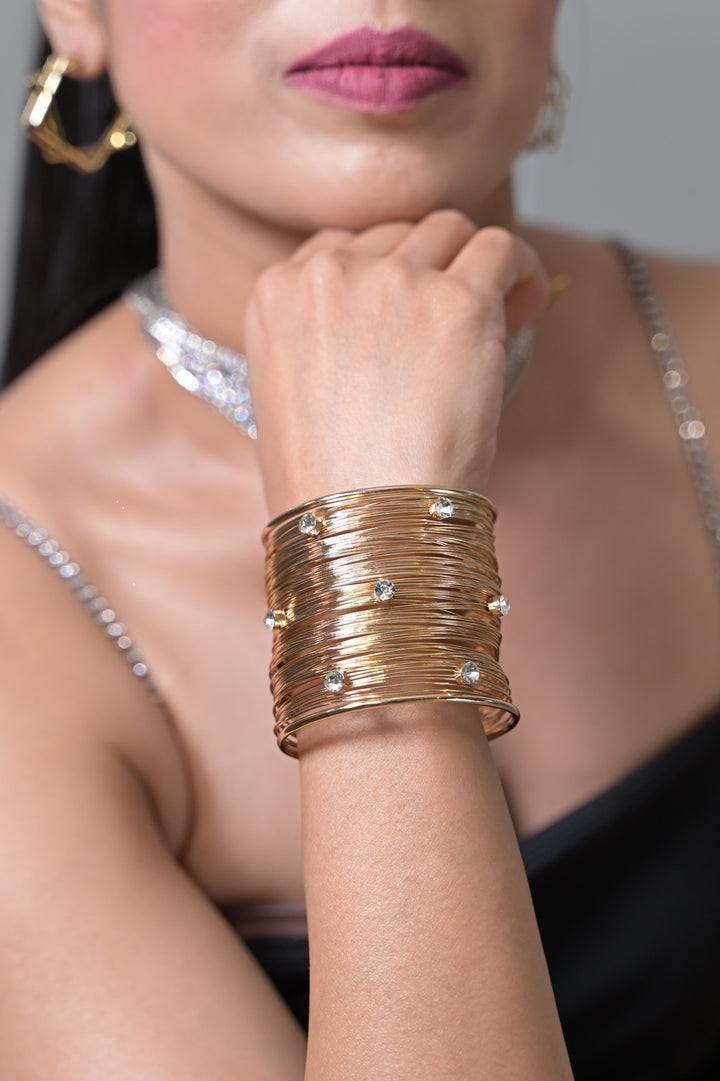 Golden Diamond Fashion Handcuff Bracelet