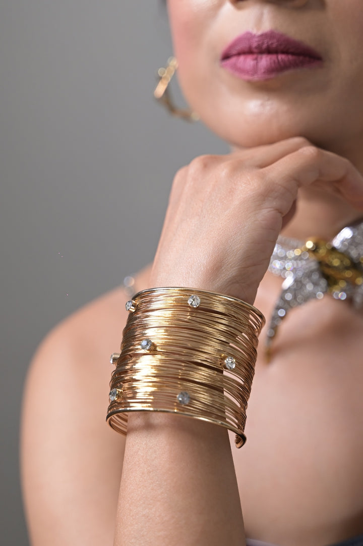 Golden Diamond Fashion Handcuff Bracelet