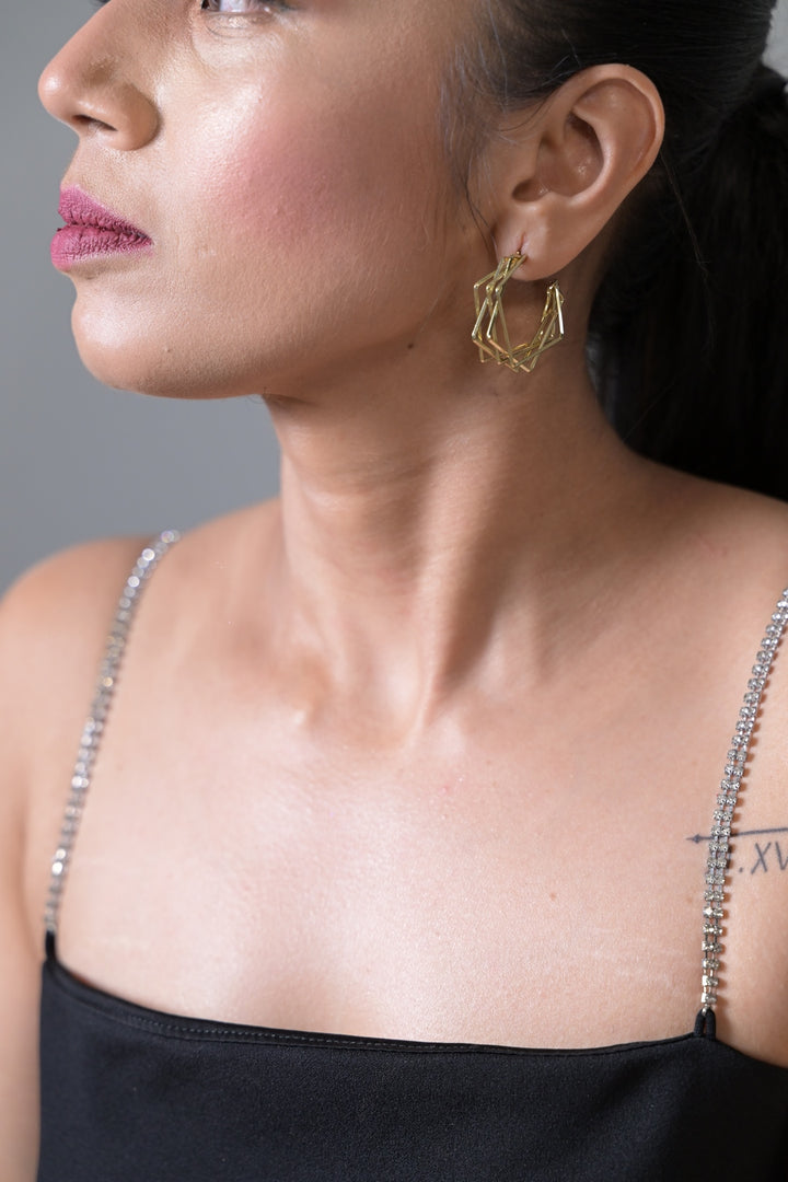 Strobe Square Golden Hoop Earrings