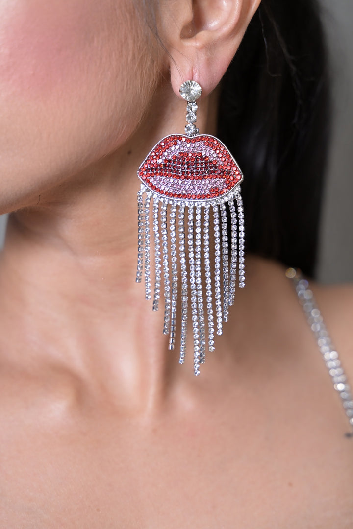 Diamond Lips Tassel Club Dangler Earrings