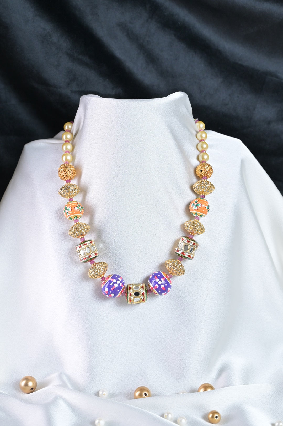 Jaipuri Boho Twist Purple Beaded Necklace