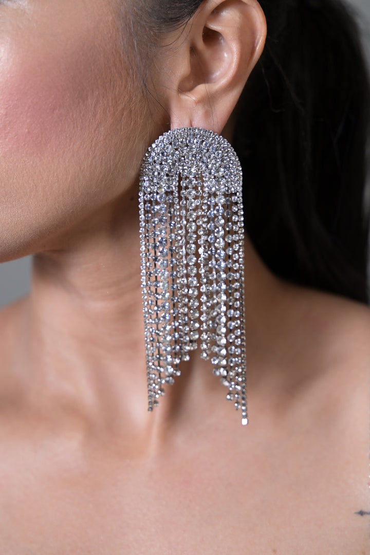 Diamond Velvet Tassel Long Dangler Earrings