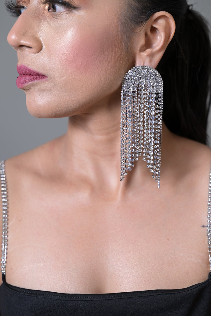 Diamond Velvet Tassel Long Dangler Earrings