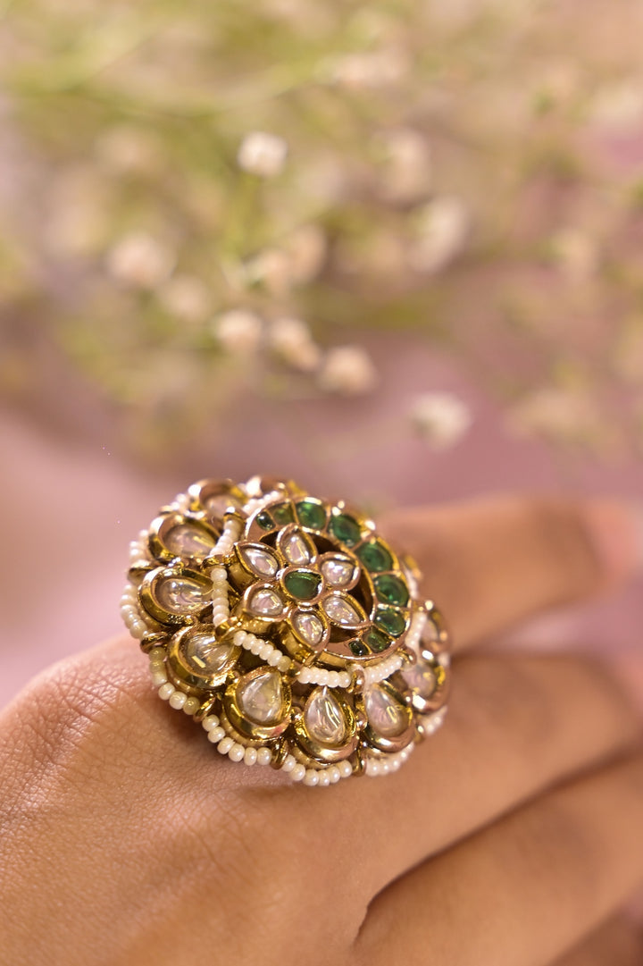 Meher Emerald Kundan Adjustable Ring