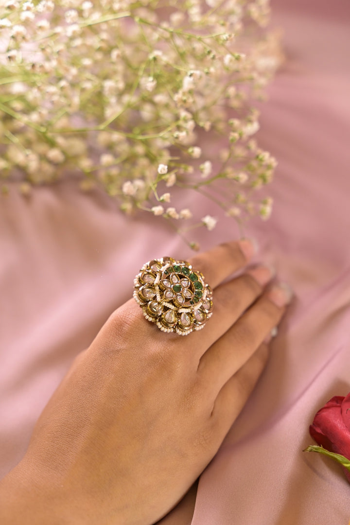 Meher Emerald Kundan Adjustable Ring