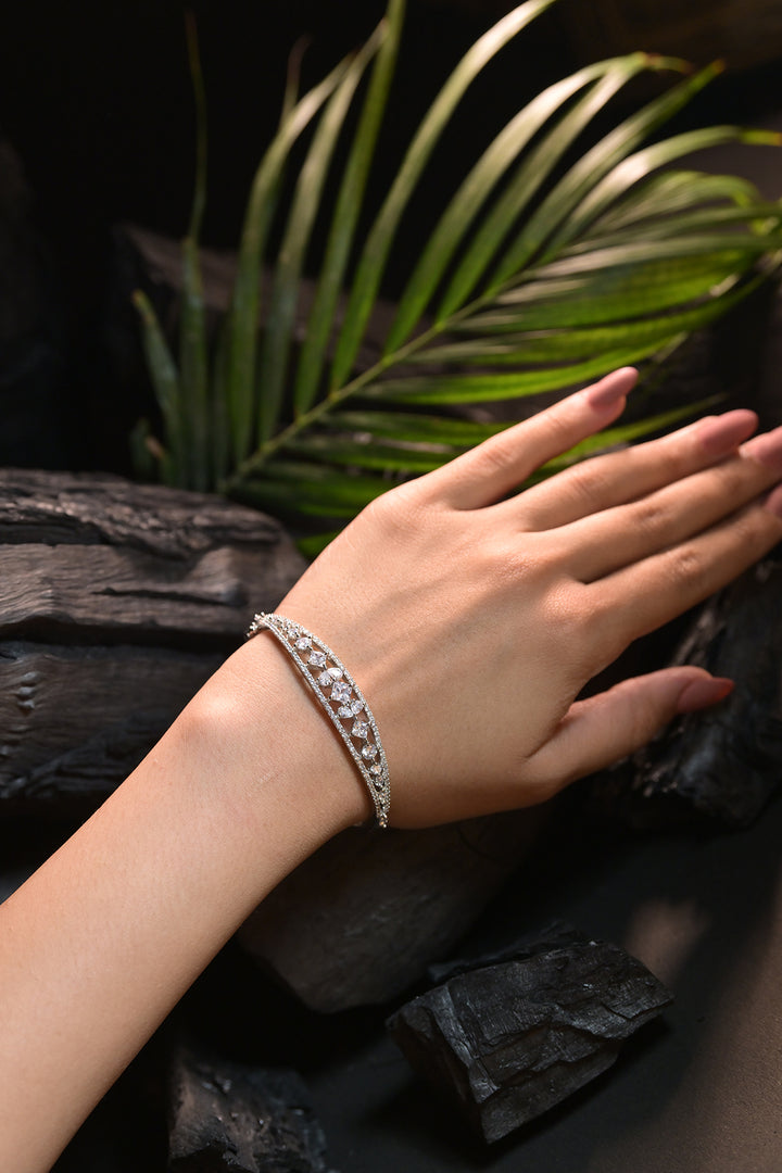 Satpura CZ Diamond Silver Cuff Bracelet