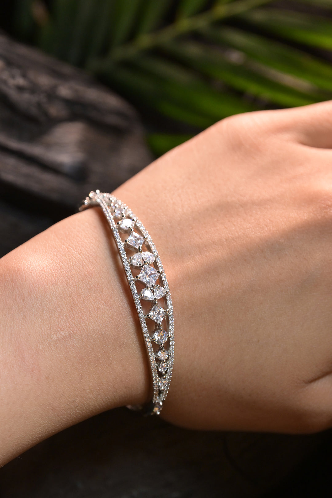 Satpura CZ Diamond Silver Cuff Bracelet