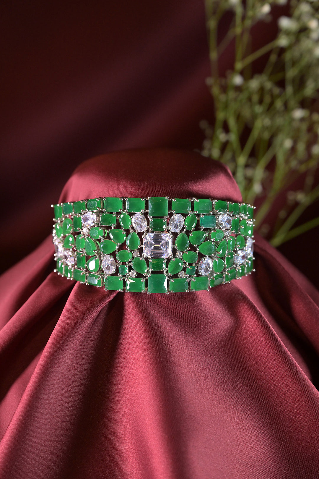 Flora Emerald Green Diamond Chokar Necklace