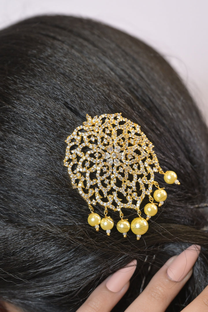 Varsha Kundan Cluster Pearl Drop Jooda Pin
