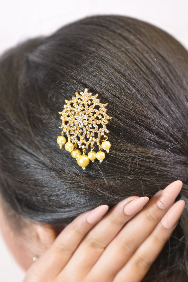 Barkha Kundan Flower Pearl Drop Jooda Pin