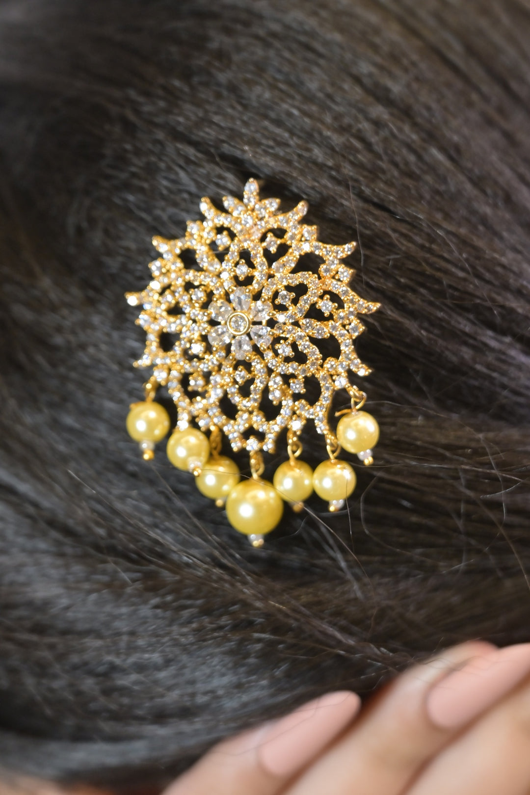 Barkha Kundan Flower Pearl Drop Jooda Pin