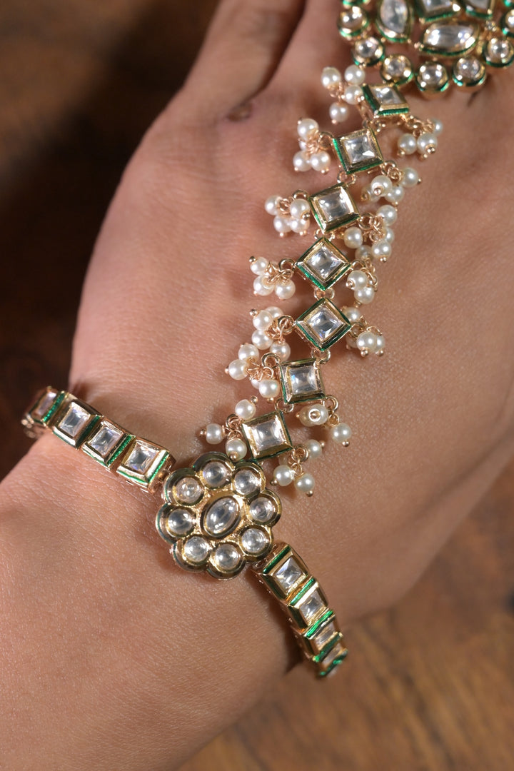 Nayab Emerald Kundan Pearl Bridal Hathfools