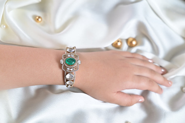 Durga Ethnic Gemstone Oxidized Polki Bracelet