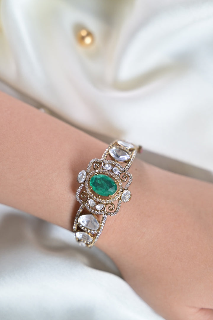 Durga Ethnic Gemstone Oxidized Polki Bracelet