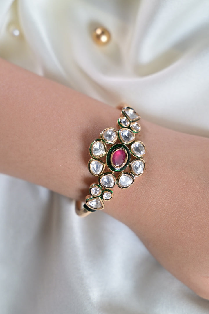 Meekha Flower Polki Oxidized Bracelet