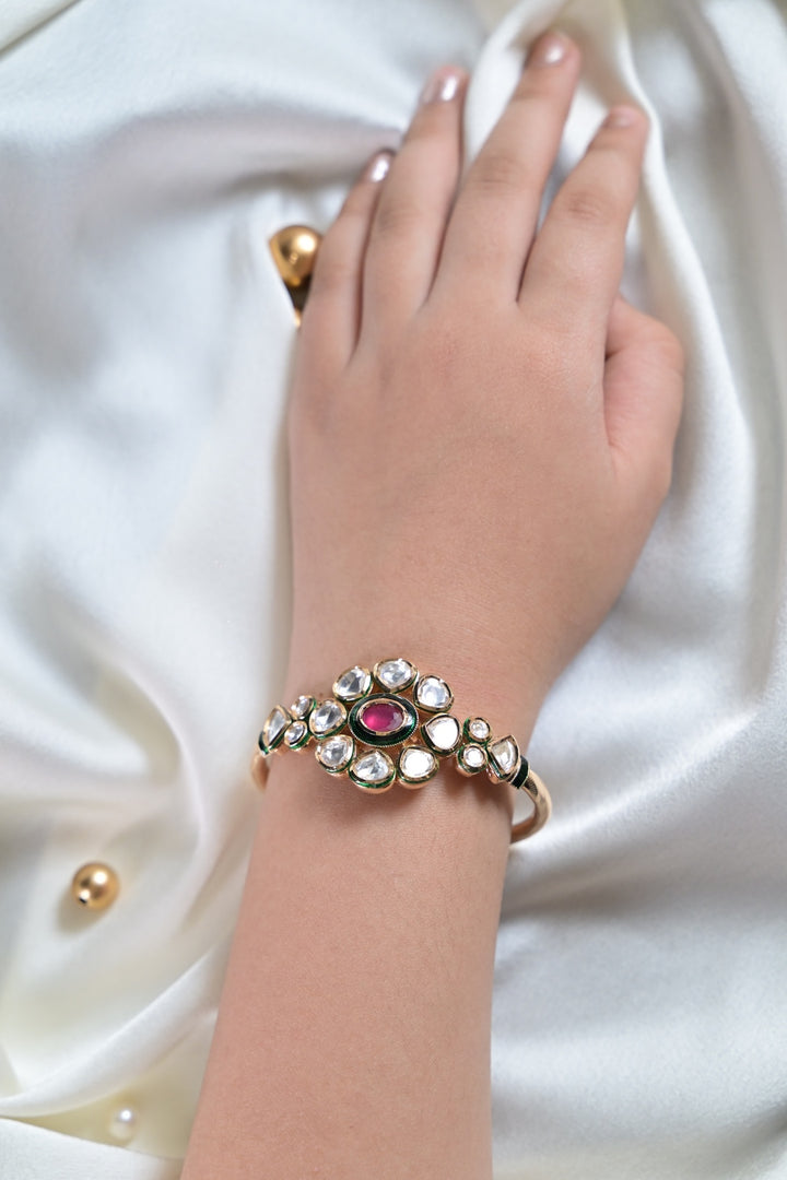 Meekha Flower Polki Oxidized Bracelet