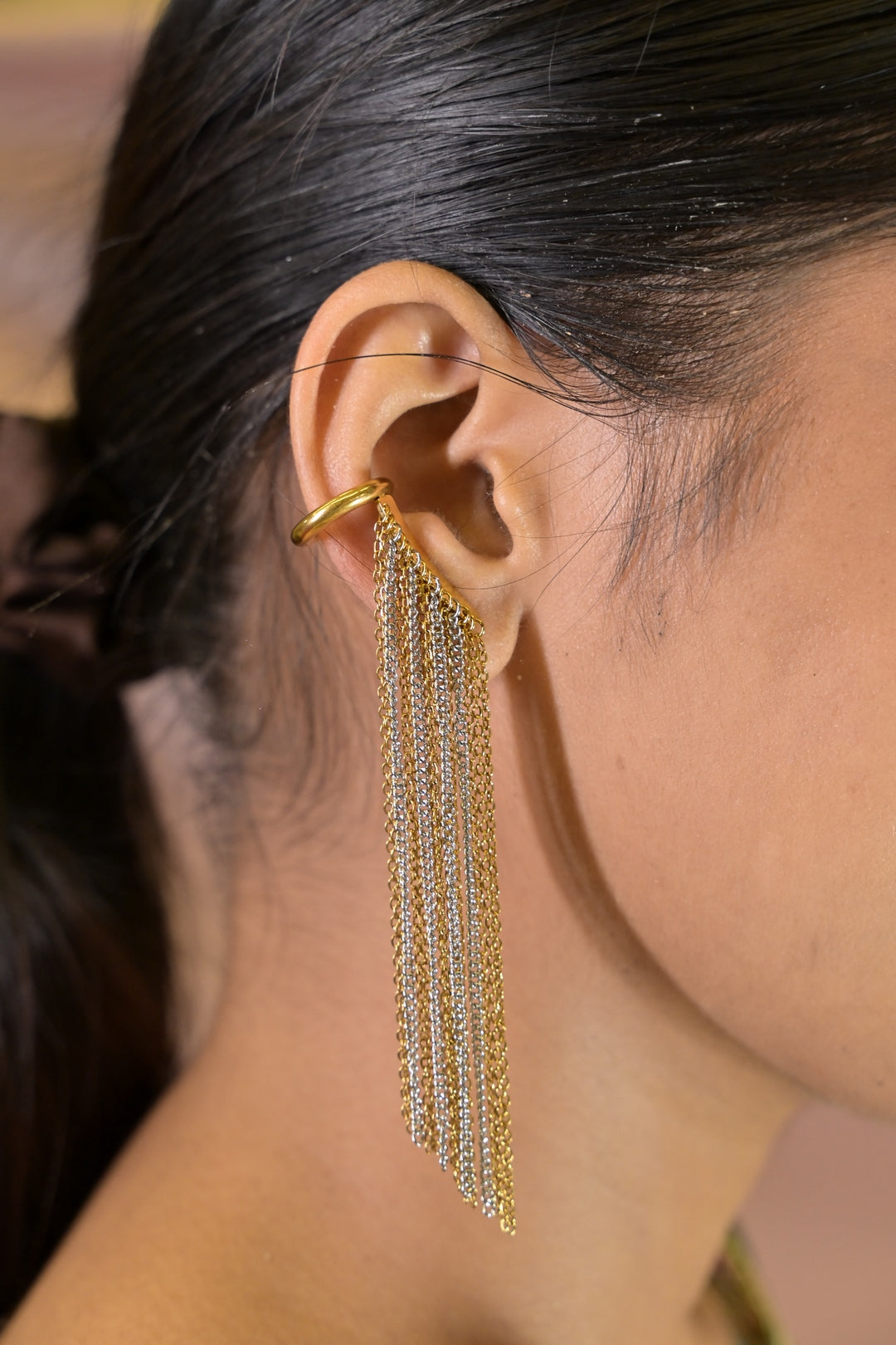 Dual-Tone Chain Drop EarCuff