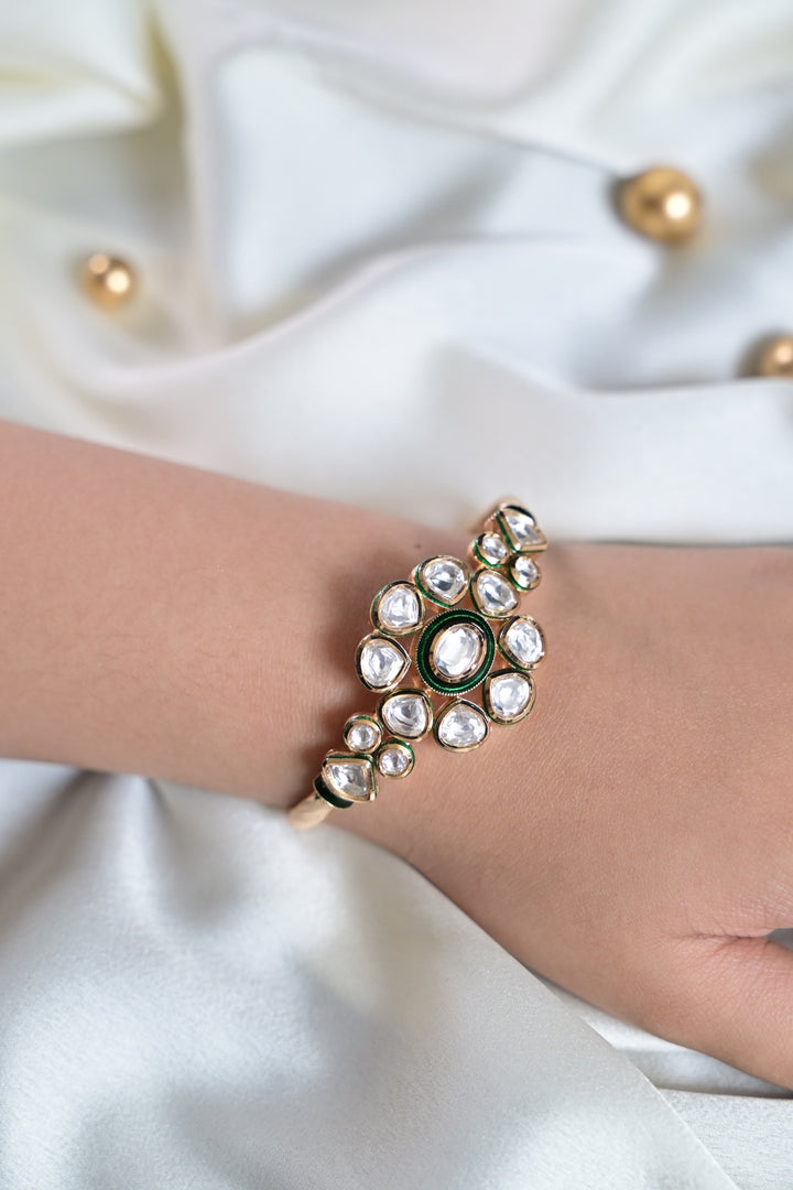 Meekha Flower Polki Oxidized Bracelet