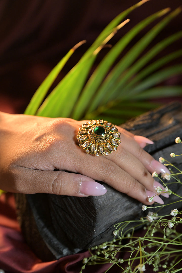 Maharani Yaksha Green Traditional Polki Ring
