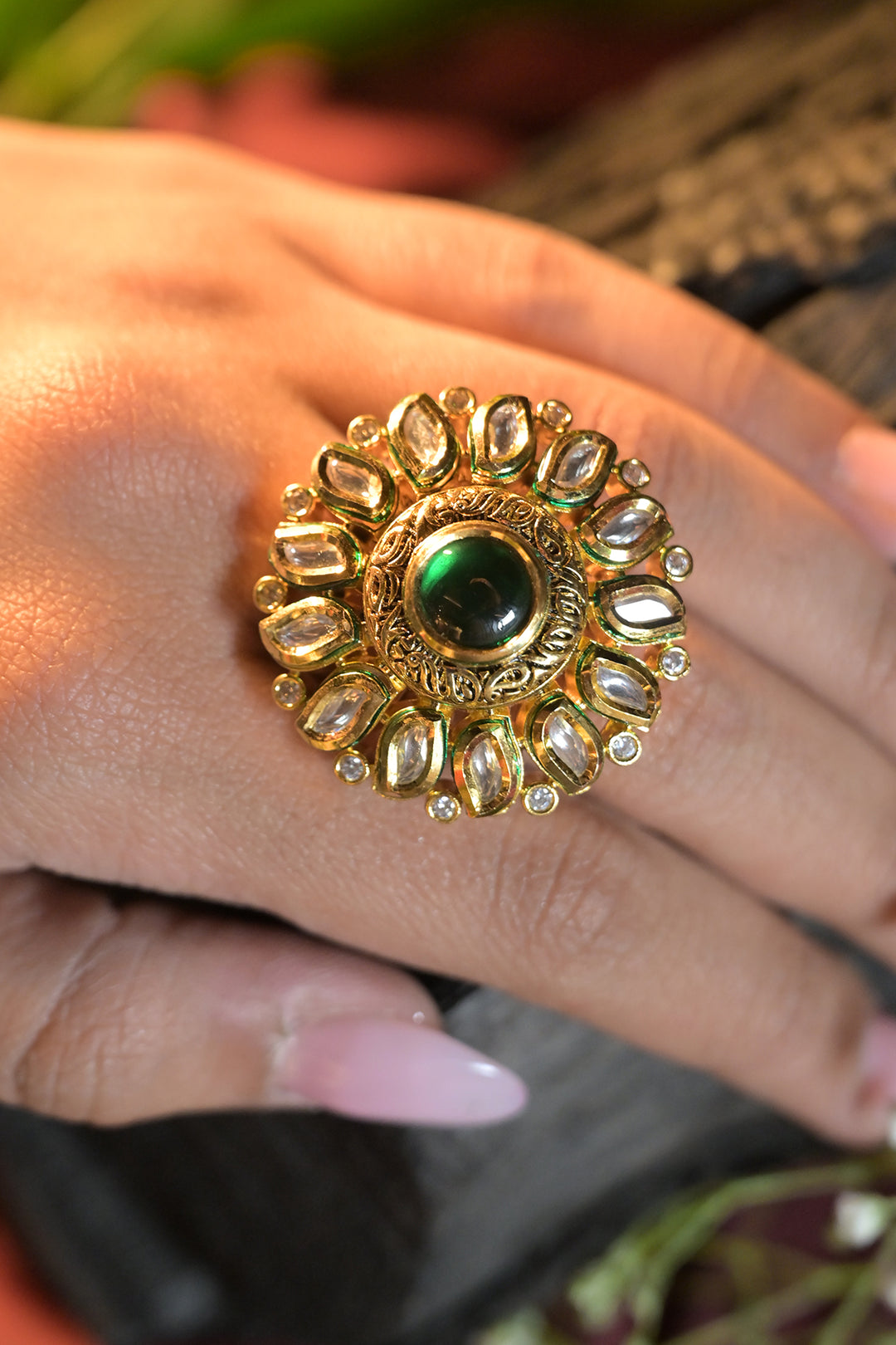 Maharani Yaksha Green Traditional Polki Ring
