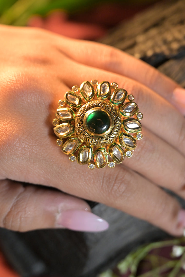 Maharani Yaksha Green Traditional Polki Ring