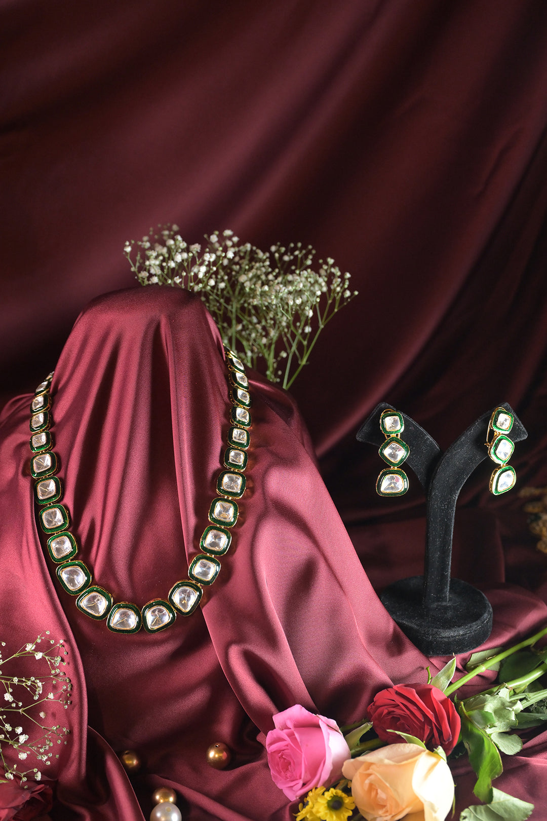 Rajwada Emerald Polki Royal Long Necklace