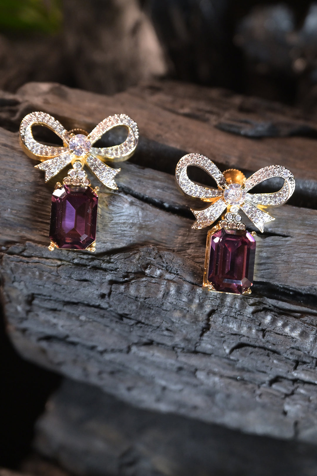 Square Gemstone Bow Earrings