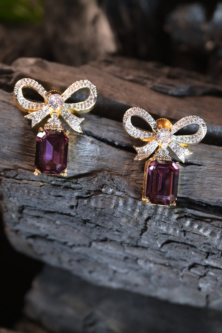 Square Gemstone Bow Earrings