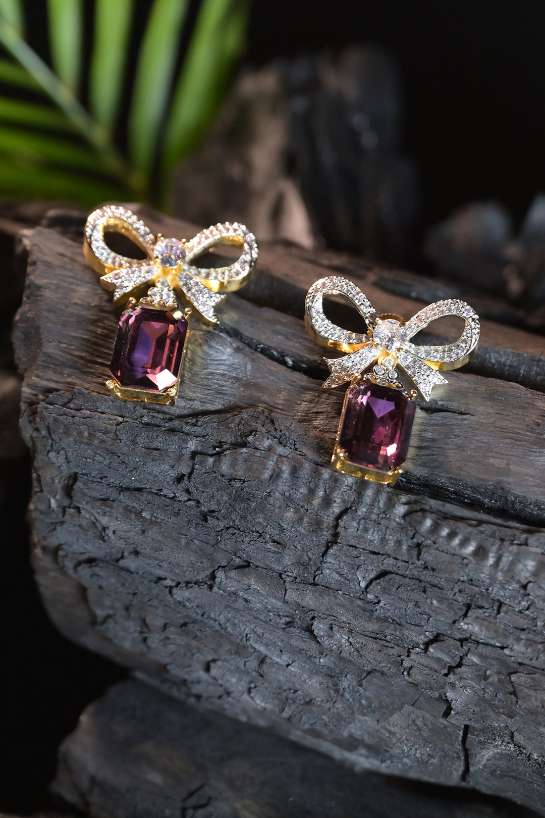 Square Gemstone Bow Earrings