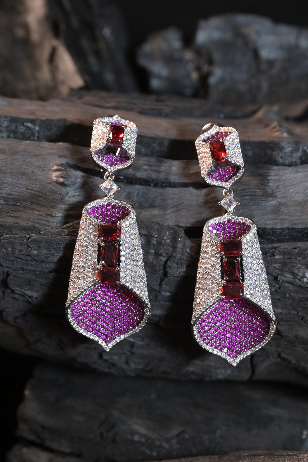 Ruby Oxidised Leaf Earrings