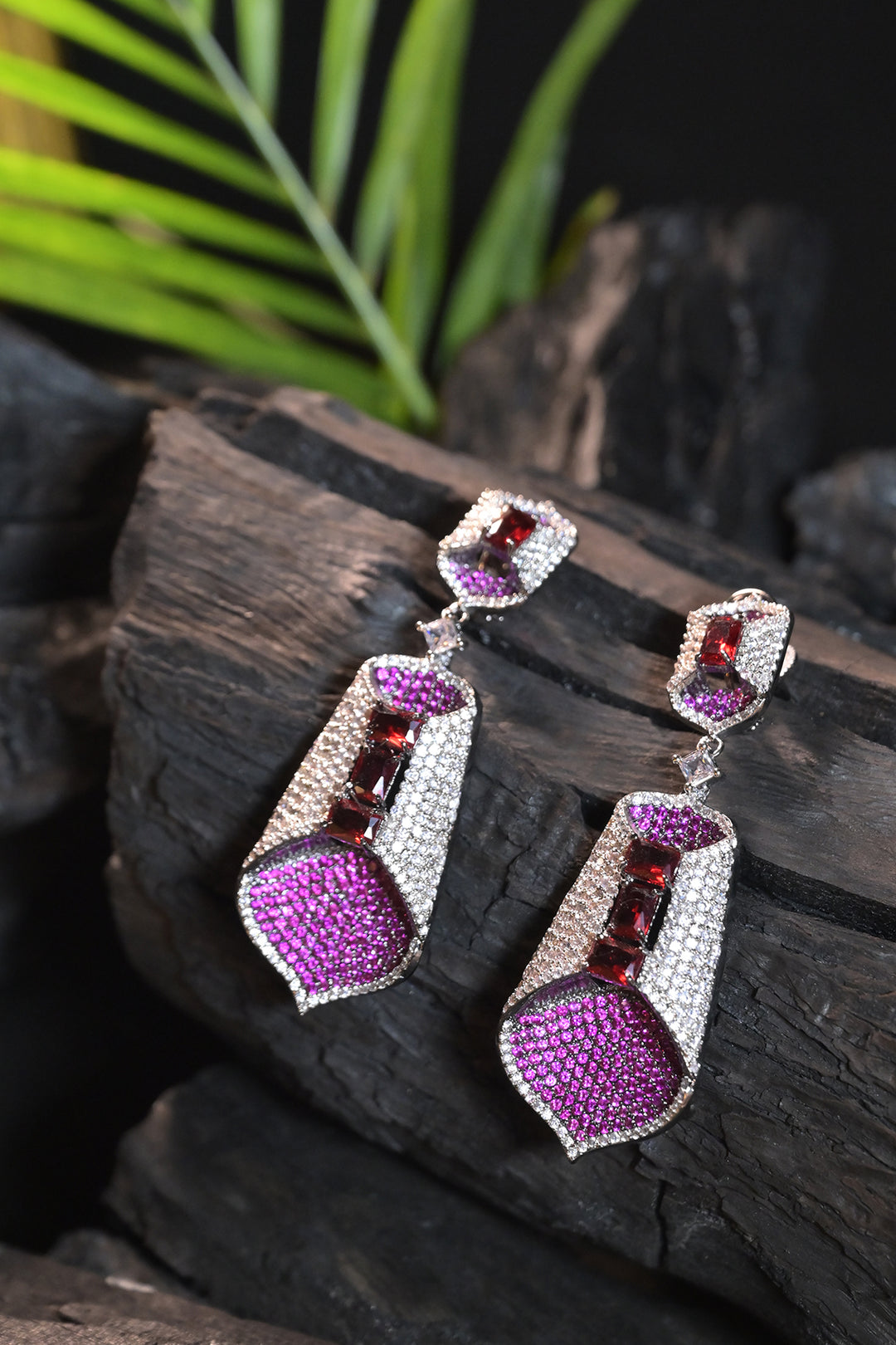 Ruby Oxidised Leaf Earrings