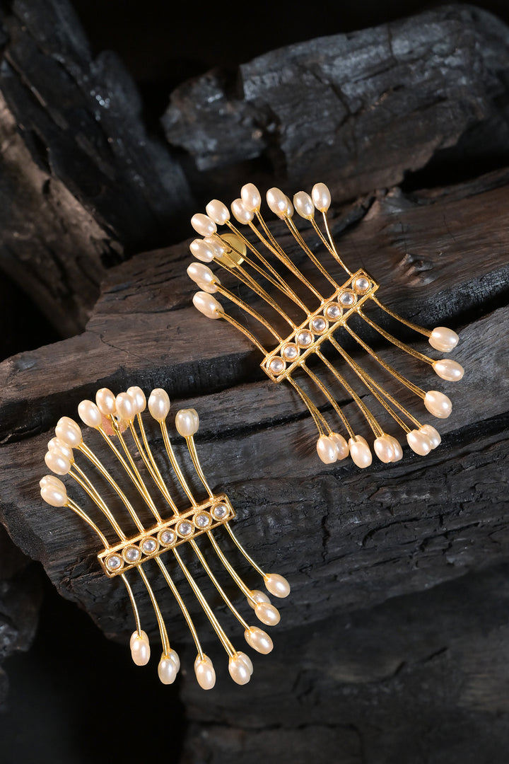 Pearl Cage Gold Earrings