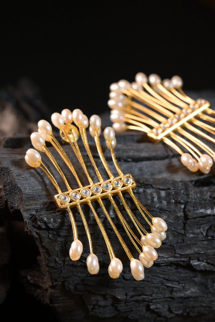 Pearl Cage Gold Earrings