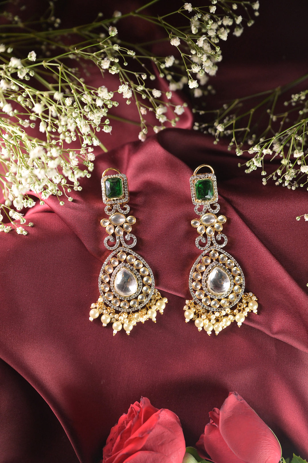Rama Kundan Pearl Long Dangler Earrings