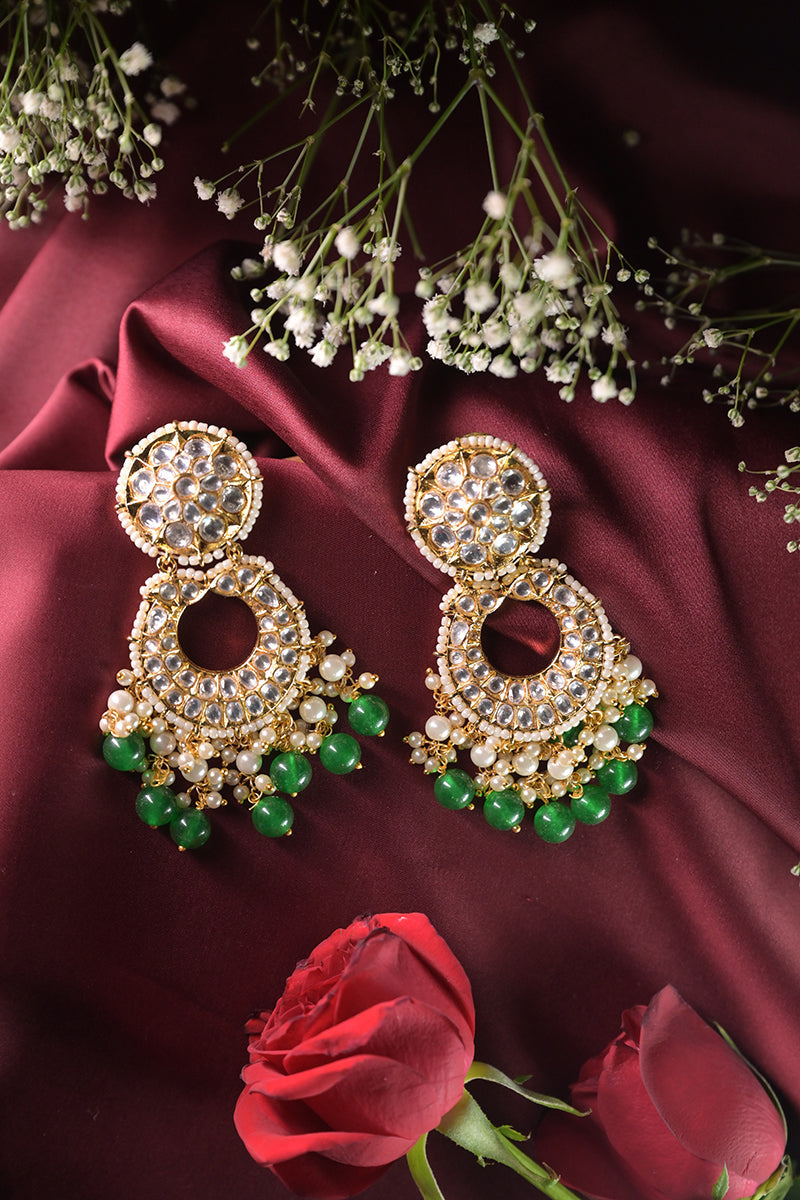 Nandi Kundan Greendrop Earrings