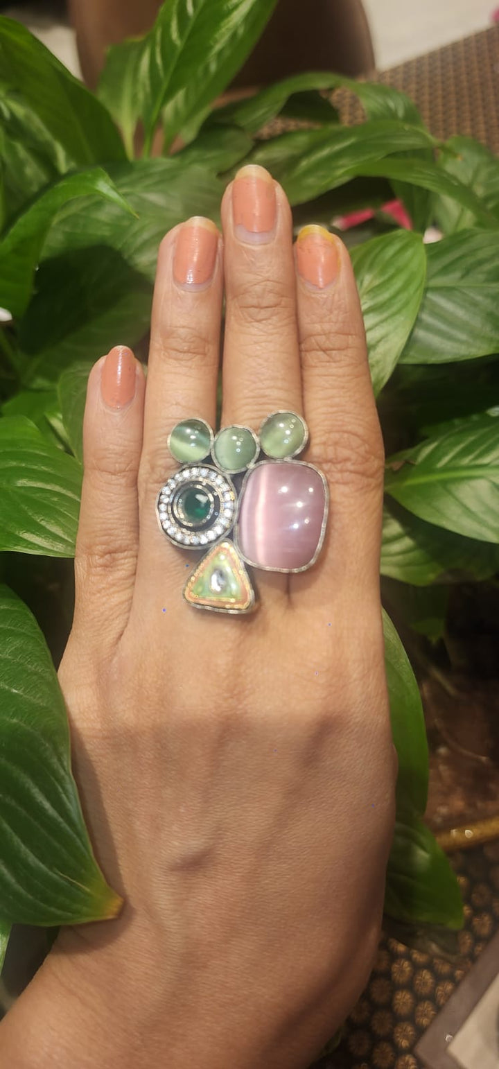 Sutaradhya Multicoloured Boho Silver Ring