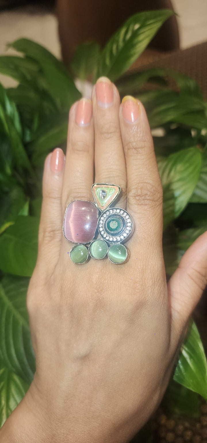 Sutaradhya Multicoloured Boho Silver Ring