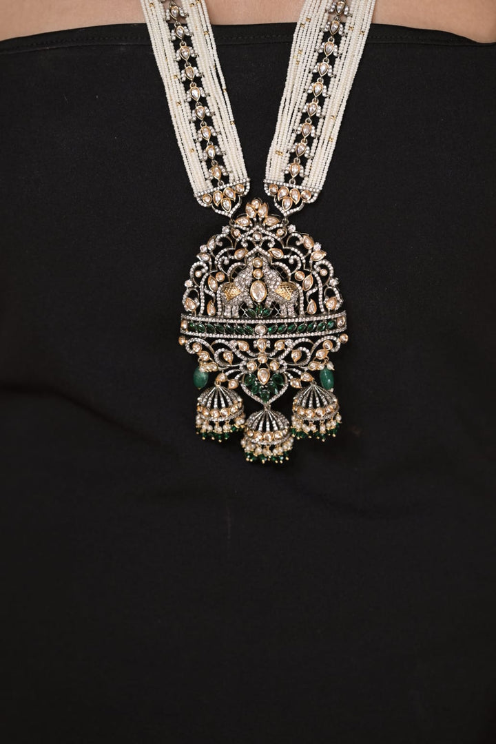 Adrika Pearl Oxidized Kundan Long Necklace