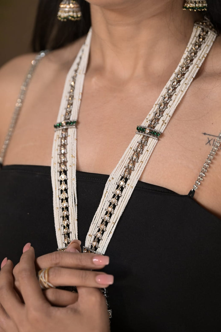 Adrika Pearl Oxidized Kundan Long Necklace