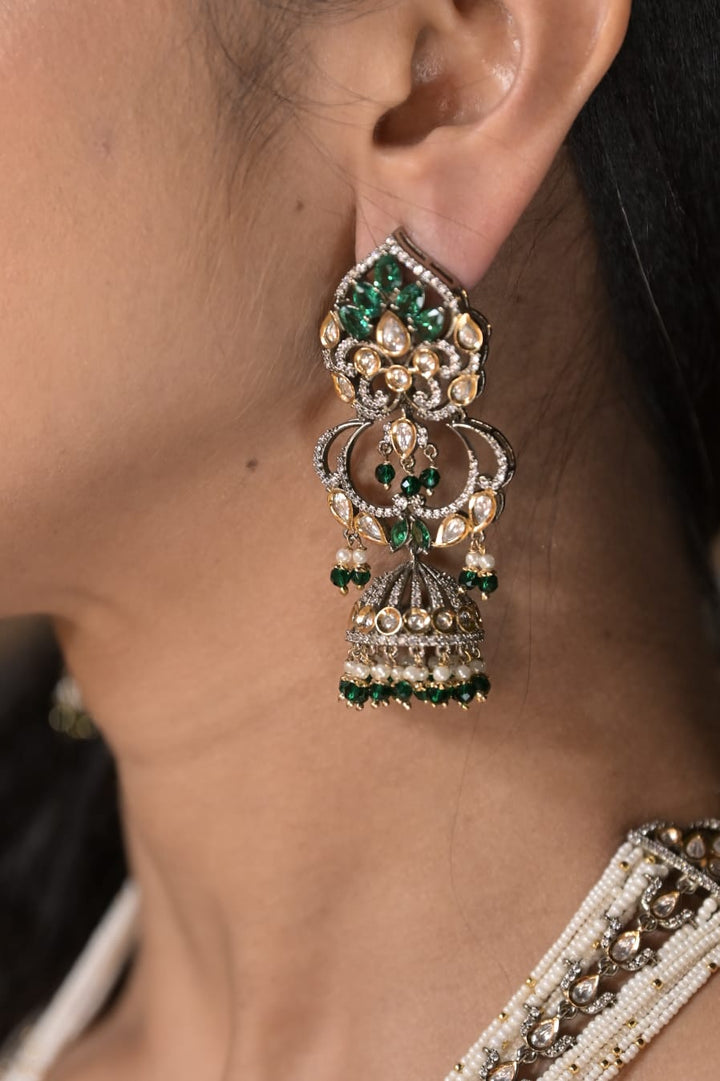 Adrika Pearl Oxidized Kundan Long Necklace