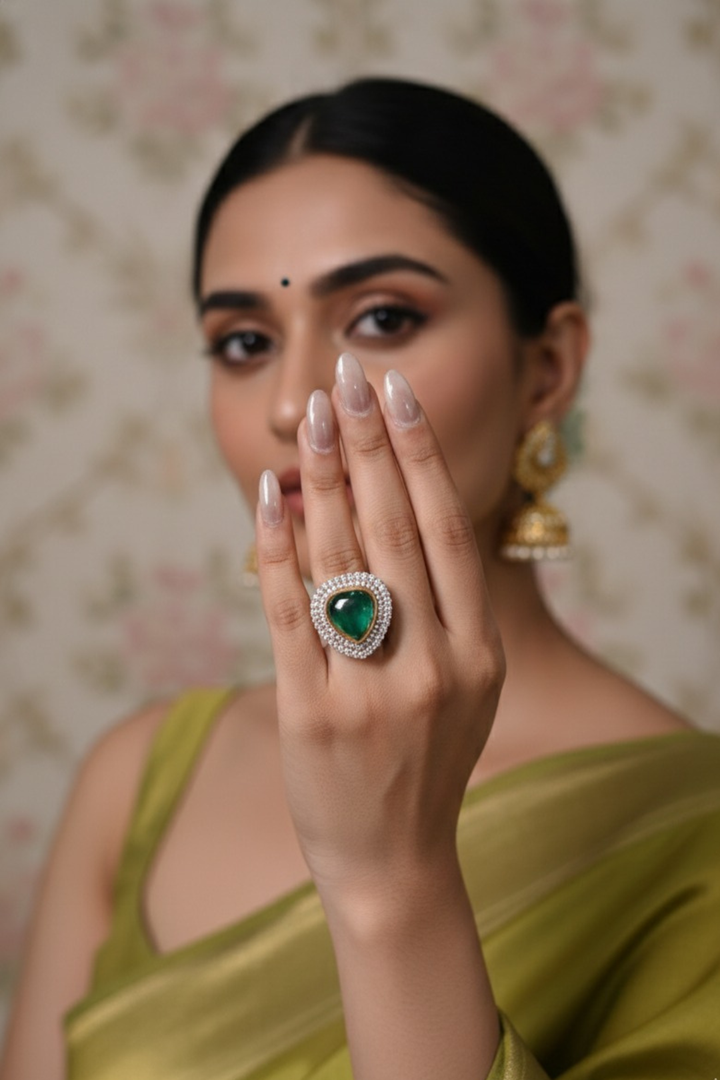 Maharani Roop Emerald Green Pear Oxidixed Ring