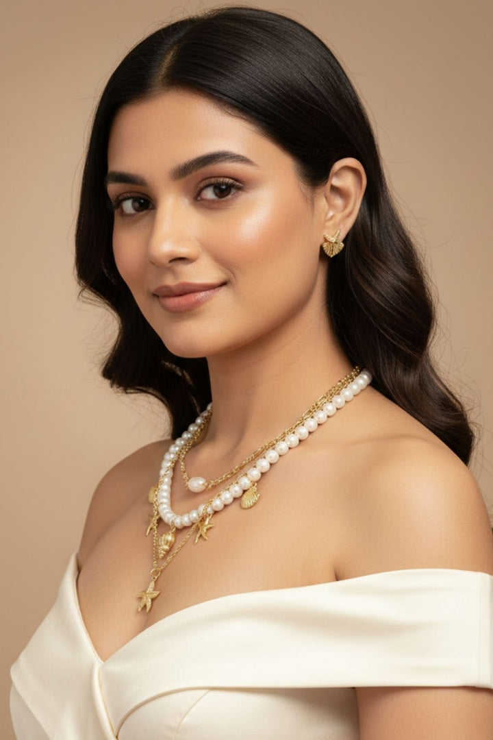 Fuji Pearl Vacation Layered Golden Necklace