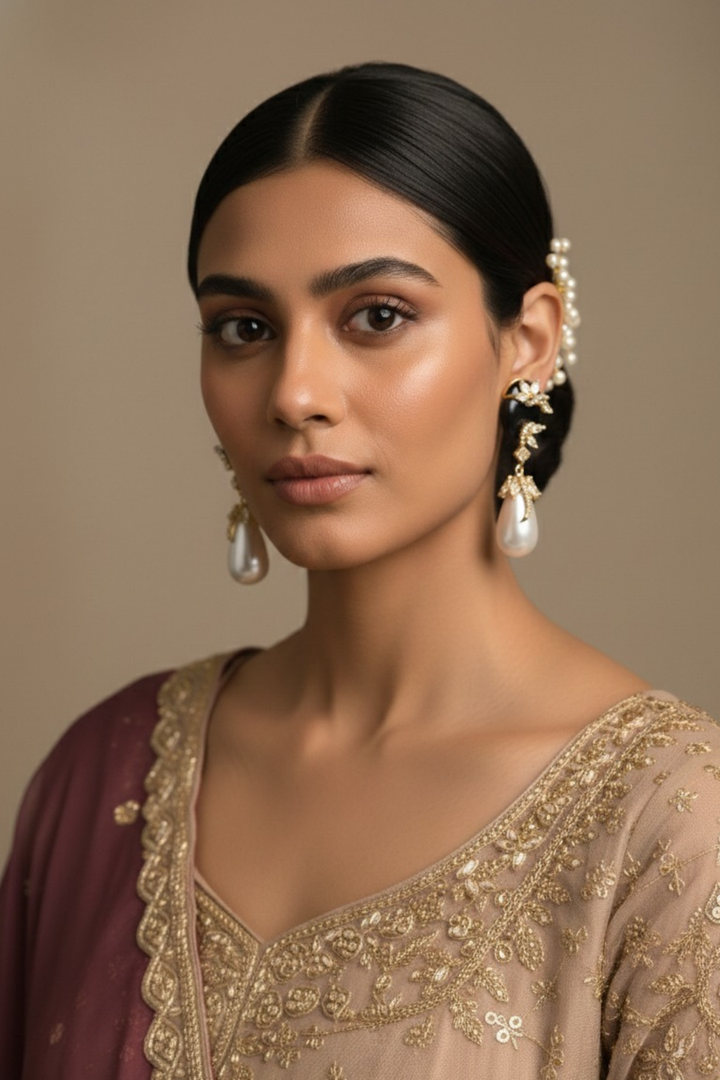 Nazakat Diamond Vintage Pearl Drop Earrings