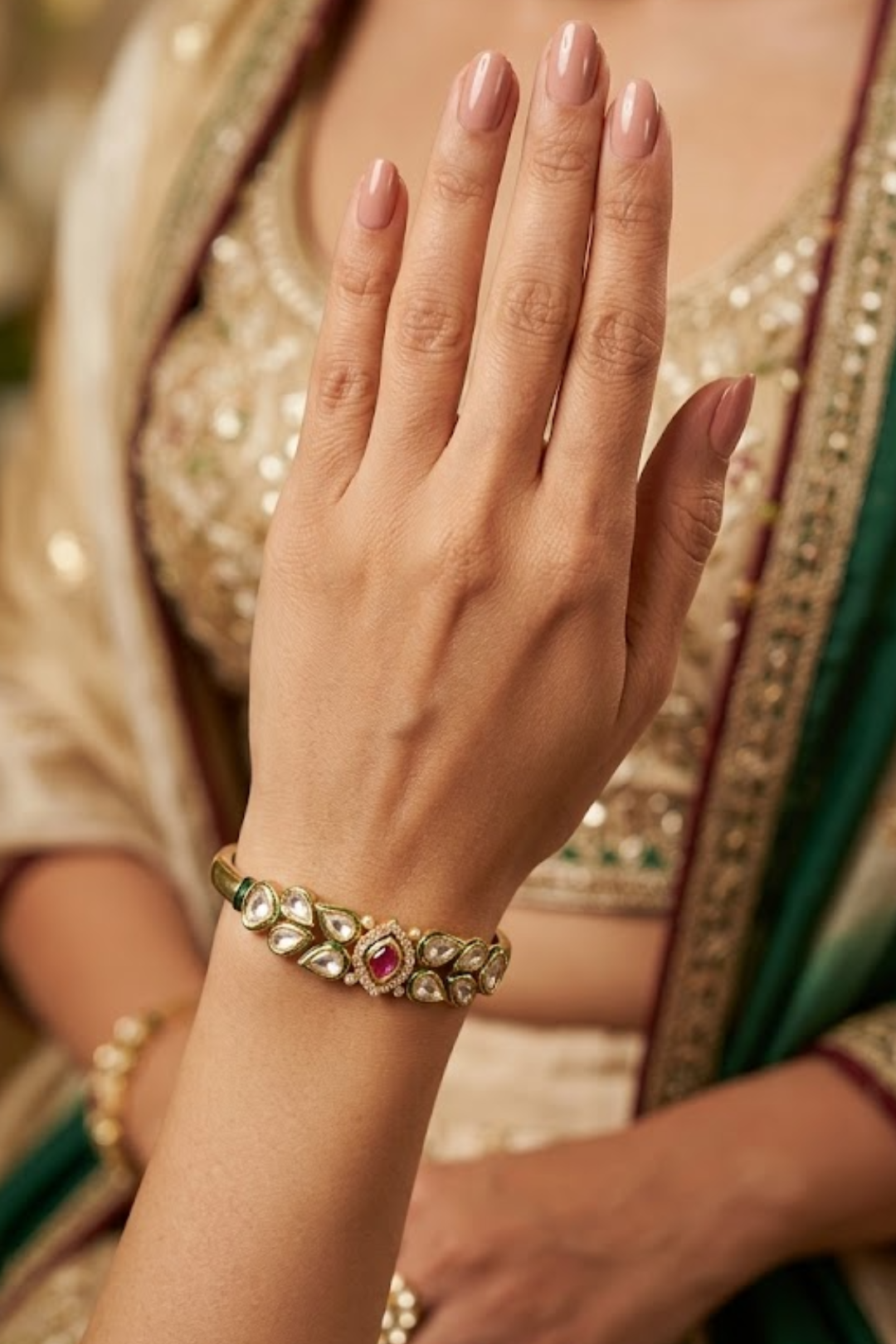 Ragini Ethnic Gemstone Sleek Polki Bracelet