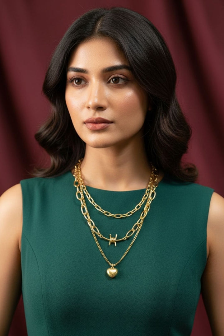Ganga Heartlock Layered Chain Necklace