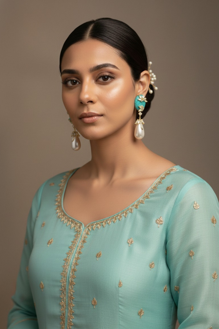 Nazakat Diamond Vintage Pearl Drop Earrings