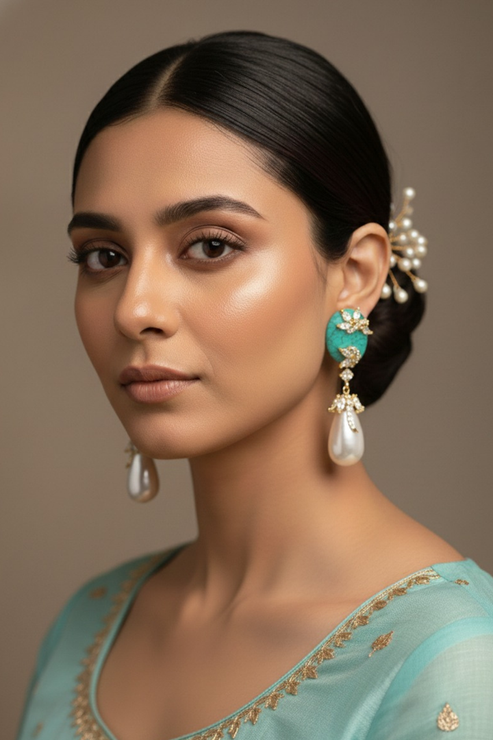 Nazakat Diamond Vintage Pearl Drop Earrings