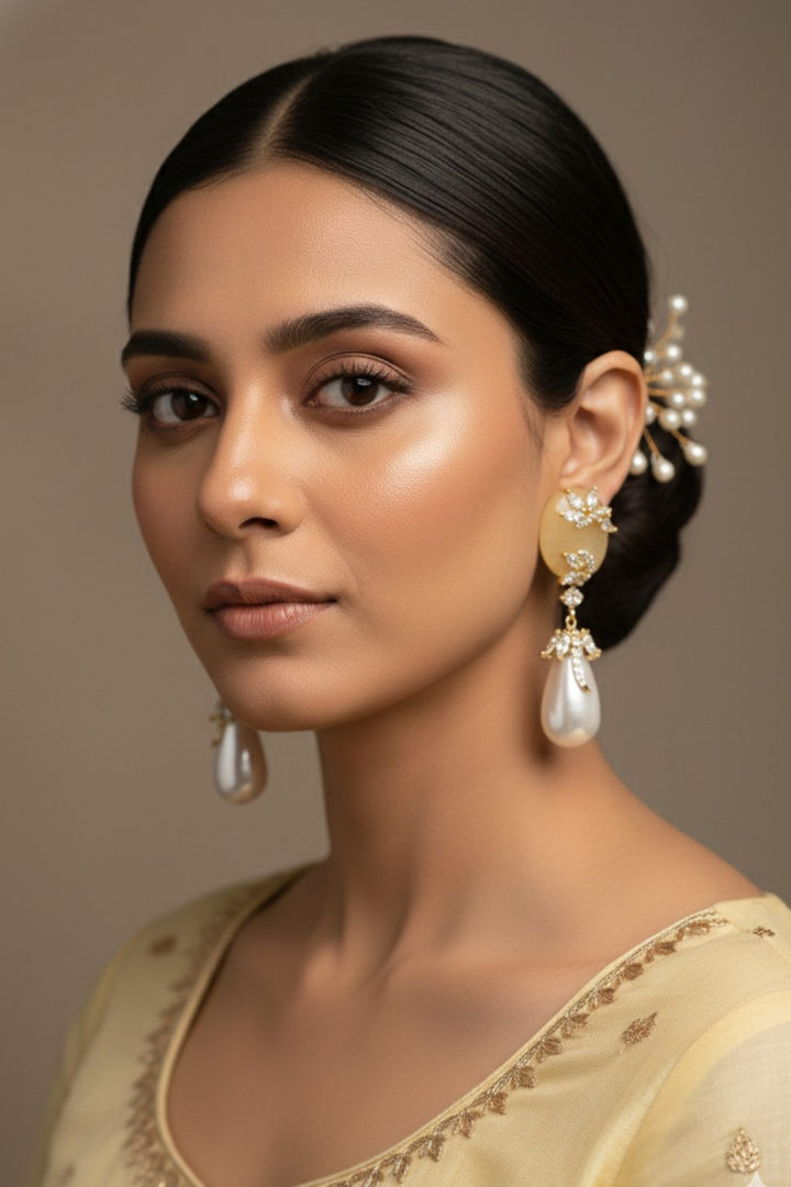 Nazakat Diamond Vintage Pearl Drop Earrings