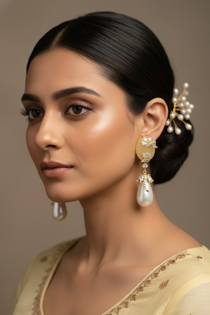 Nazakat Diamond Vintage Pearl Drop Earrings