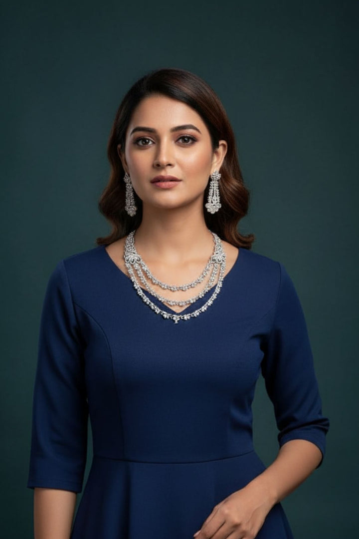 Floral Motif Diamond Cocktail Premium Layered Necklace